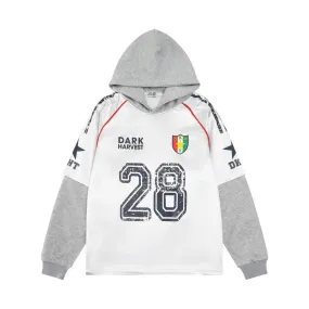 Printed Spliced Fake Two Pieces Jersey Hoodie