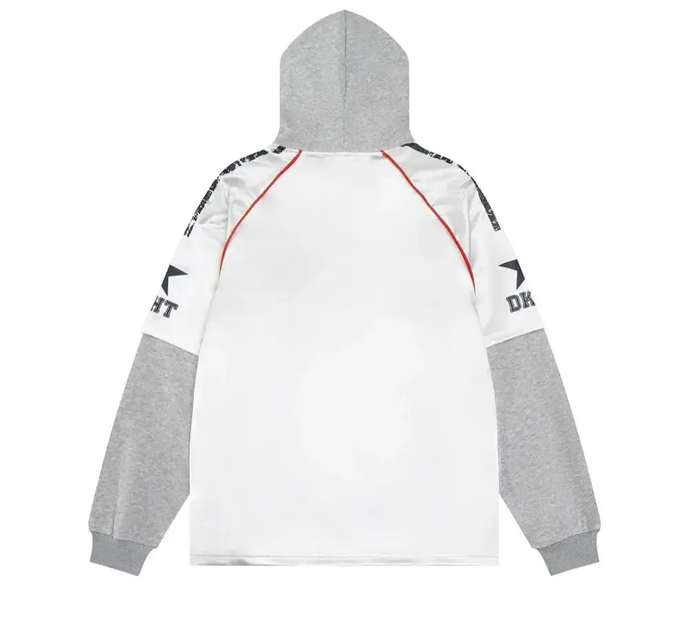 Printed Spliced Fake Two Pieces Jersey Hoodie