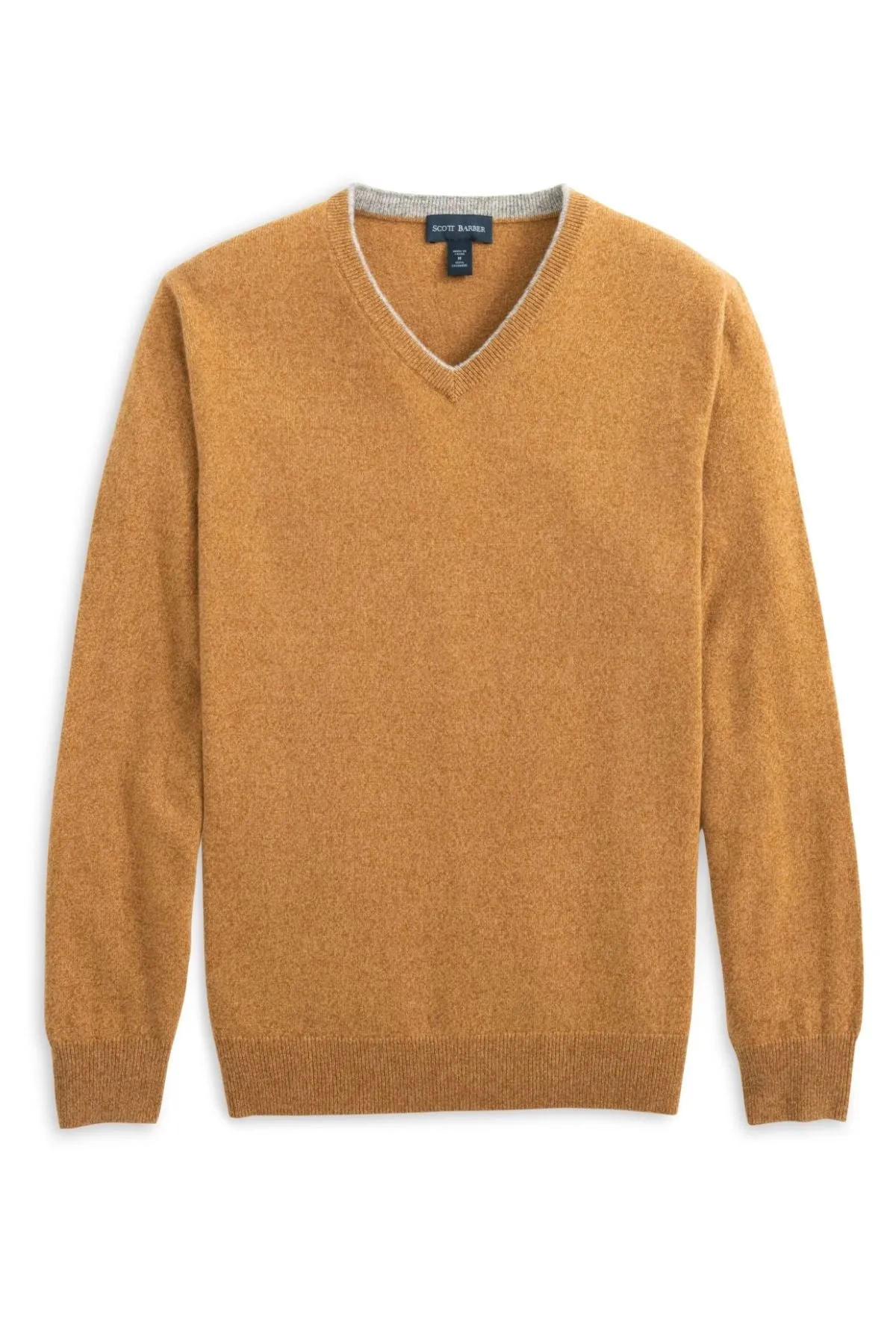 Pure Cashmere Mouliné V-Neck Sweater in Toast by Scott Barber