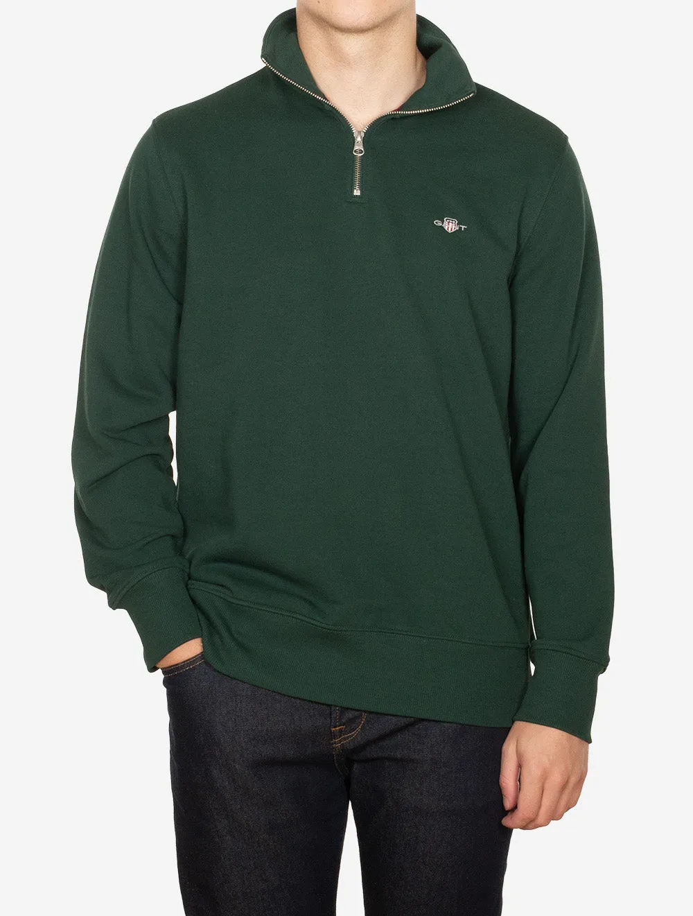 Regular Fit Shield Half Zip Sweatshirt Tartan Green