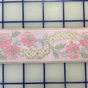 Ribbon Trim - Embroidered Floral Pink