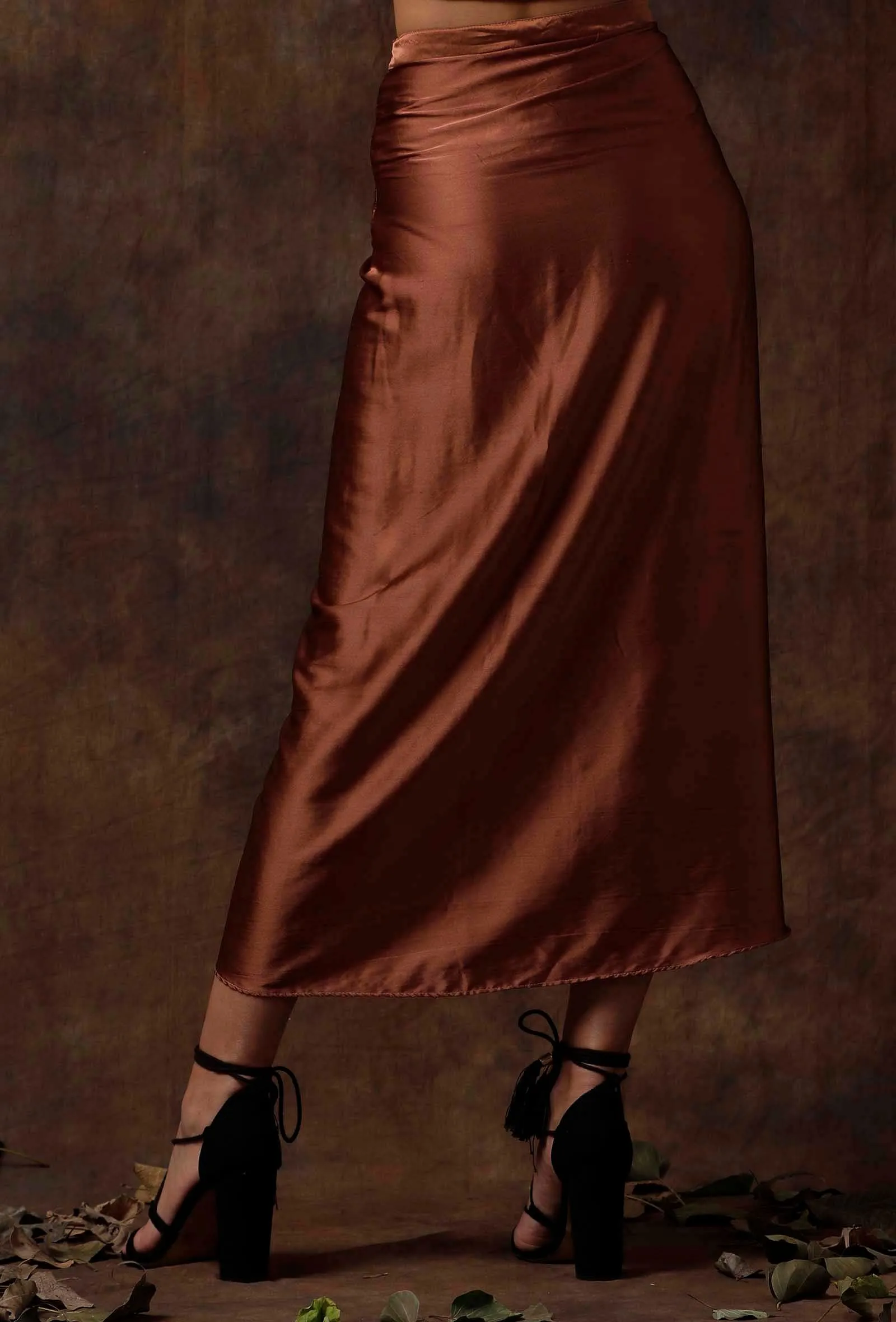 Russet Brown Overlap Stitched Skirt