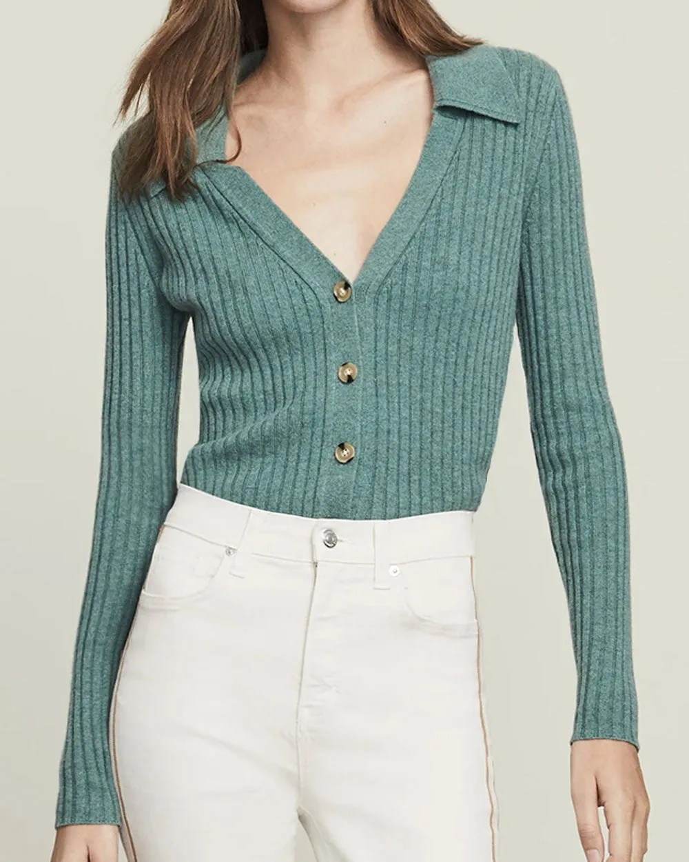 Sage Cashmere V Neck Lazana Cardigan