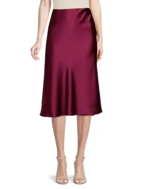 Satin Midi Skirt - Wine