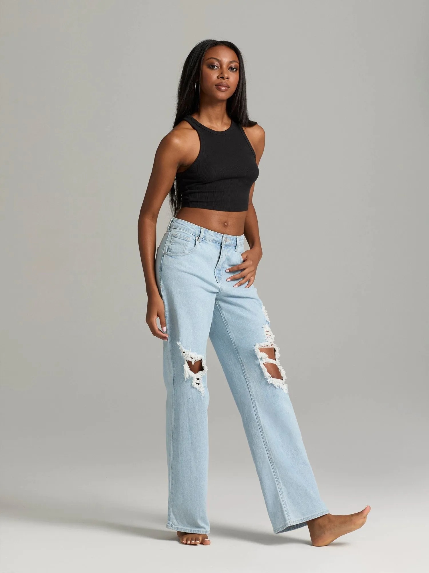 Sheeka Distressed Wide-Leg Jeans