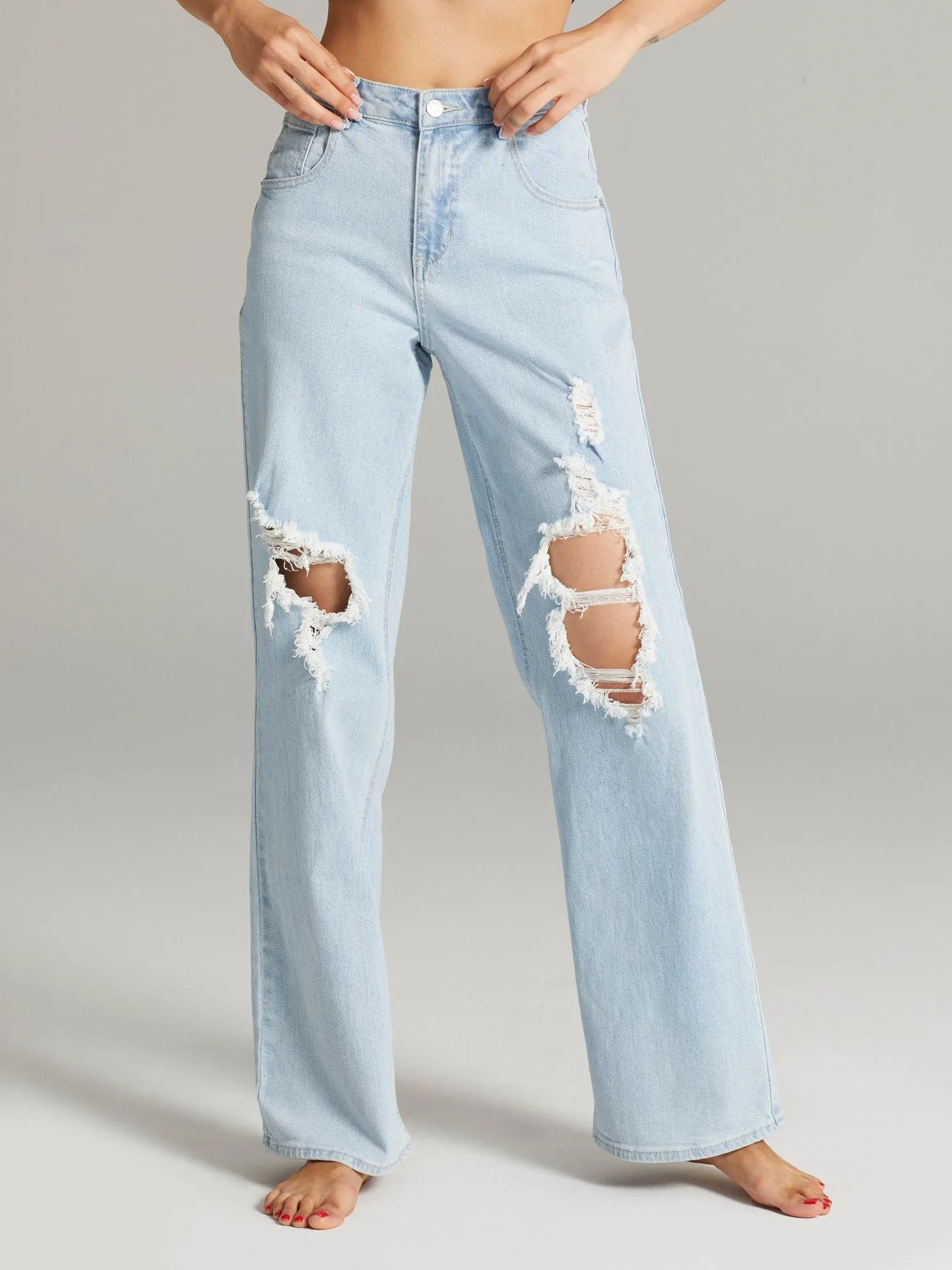 Sheeka Distressed Wide-Leg Jeans