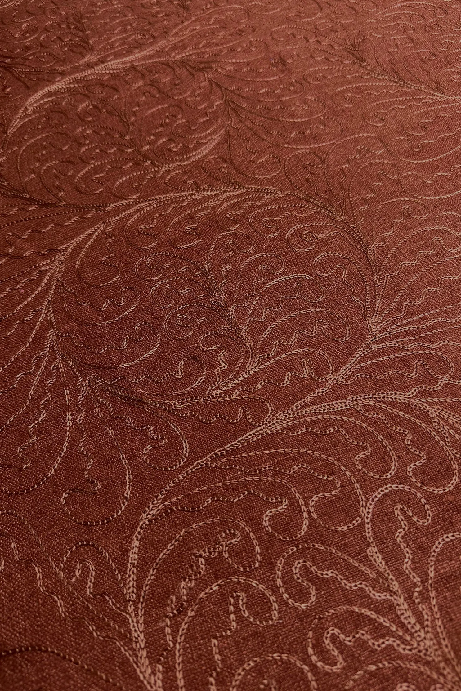 Sienna Brown Embroidered Silk Linen MEMT-026