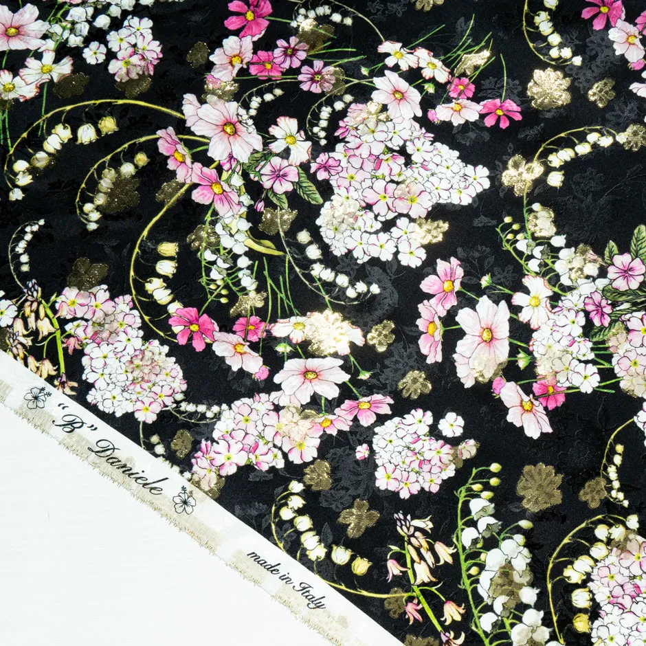 Snowdrop Printed Black Metallic Silk Jacquard