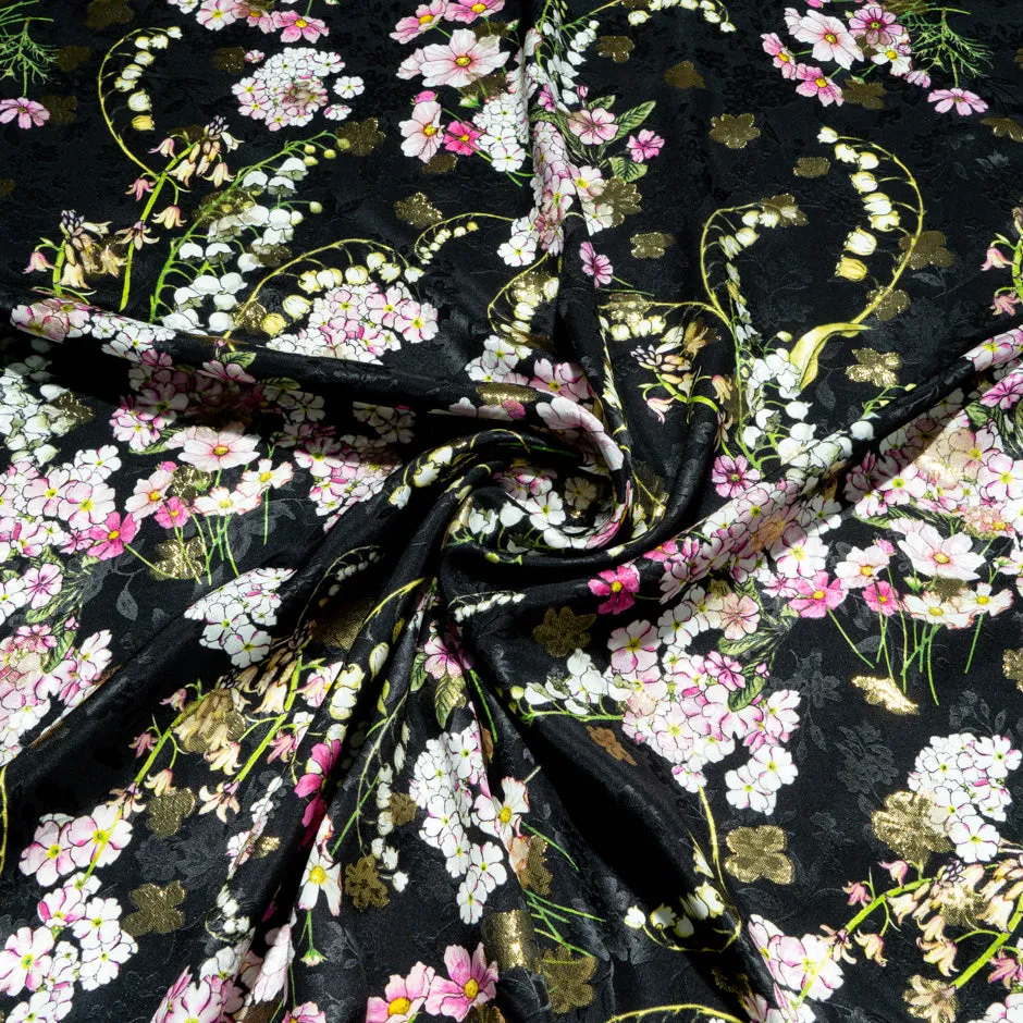 Snowdrop Printed Black Metallic Silk Jacquard