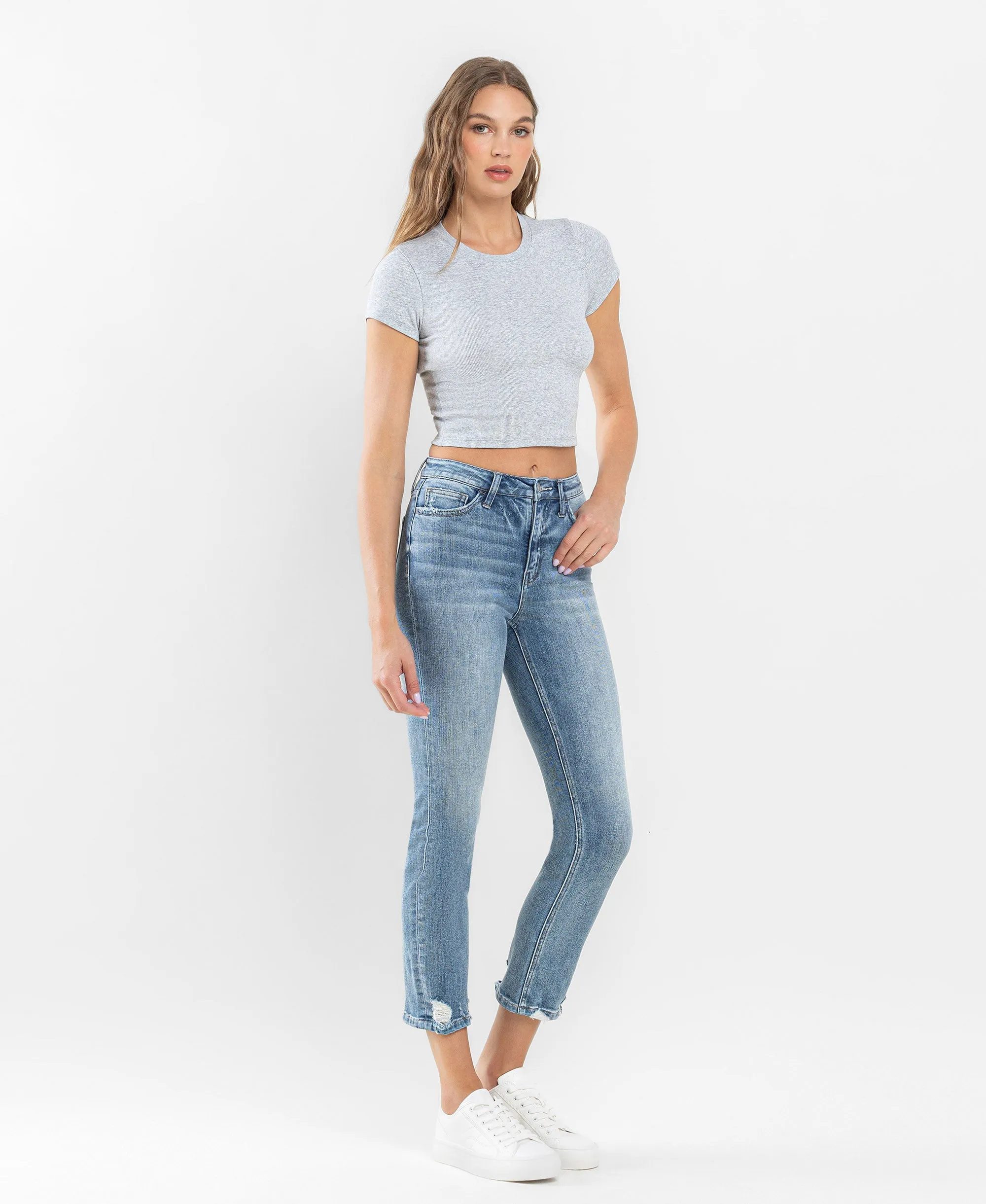 Soundness - High Rise Distressed Crop Slim Straight Jeans