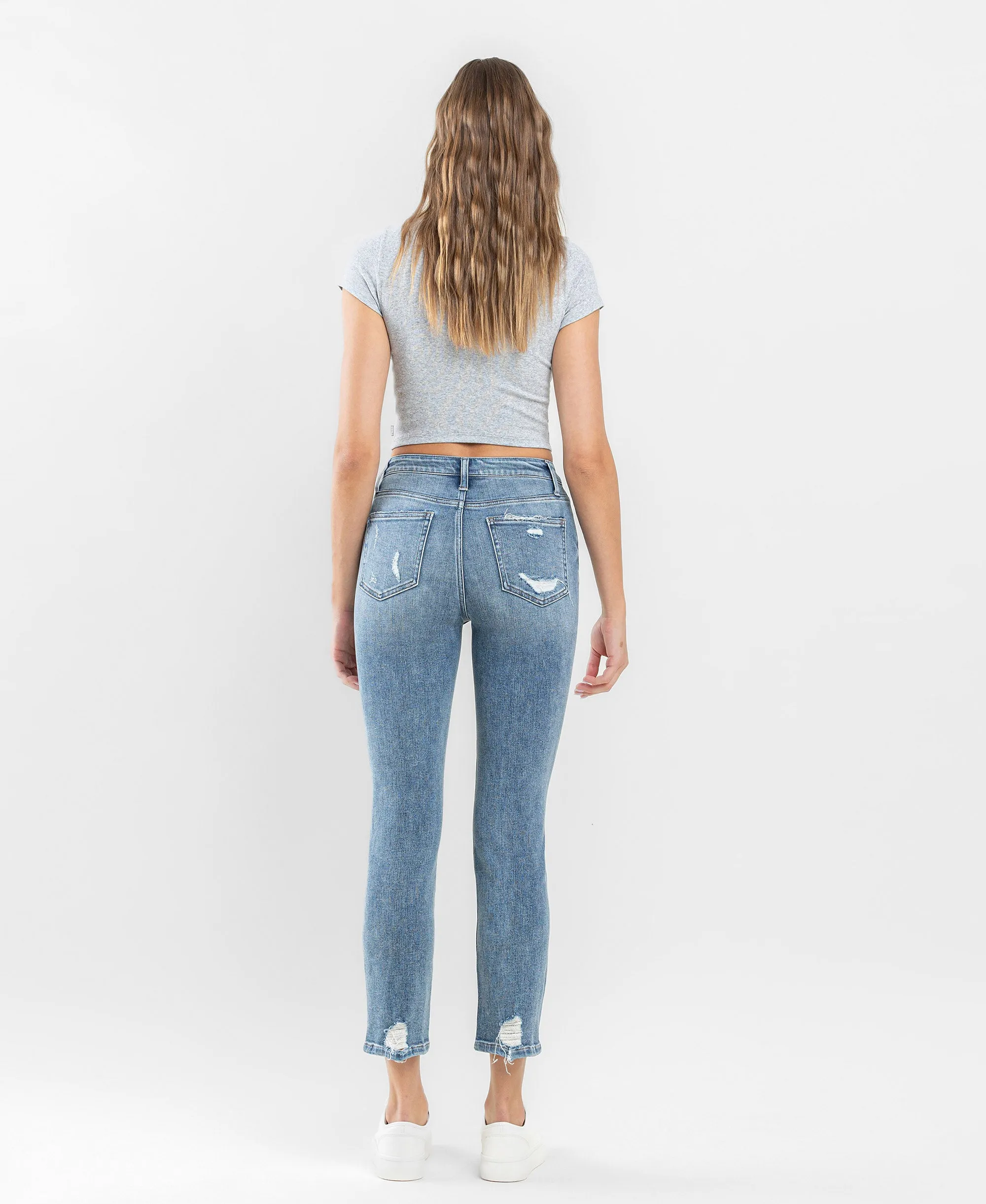 Soundness - High Rise Distressed Crop Slim Straight Jeans