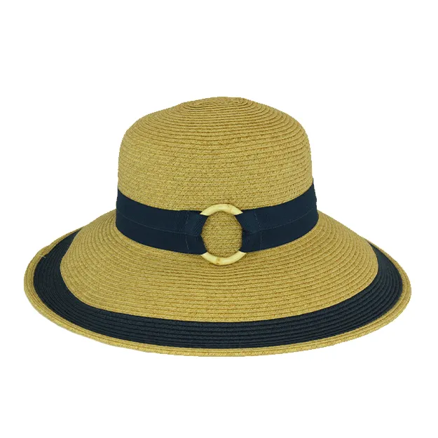 Sundaise Peggy Wide Brim Hat - Natural/Navy