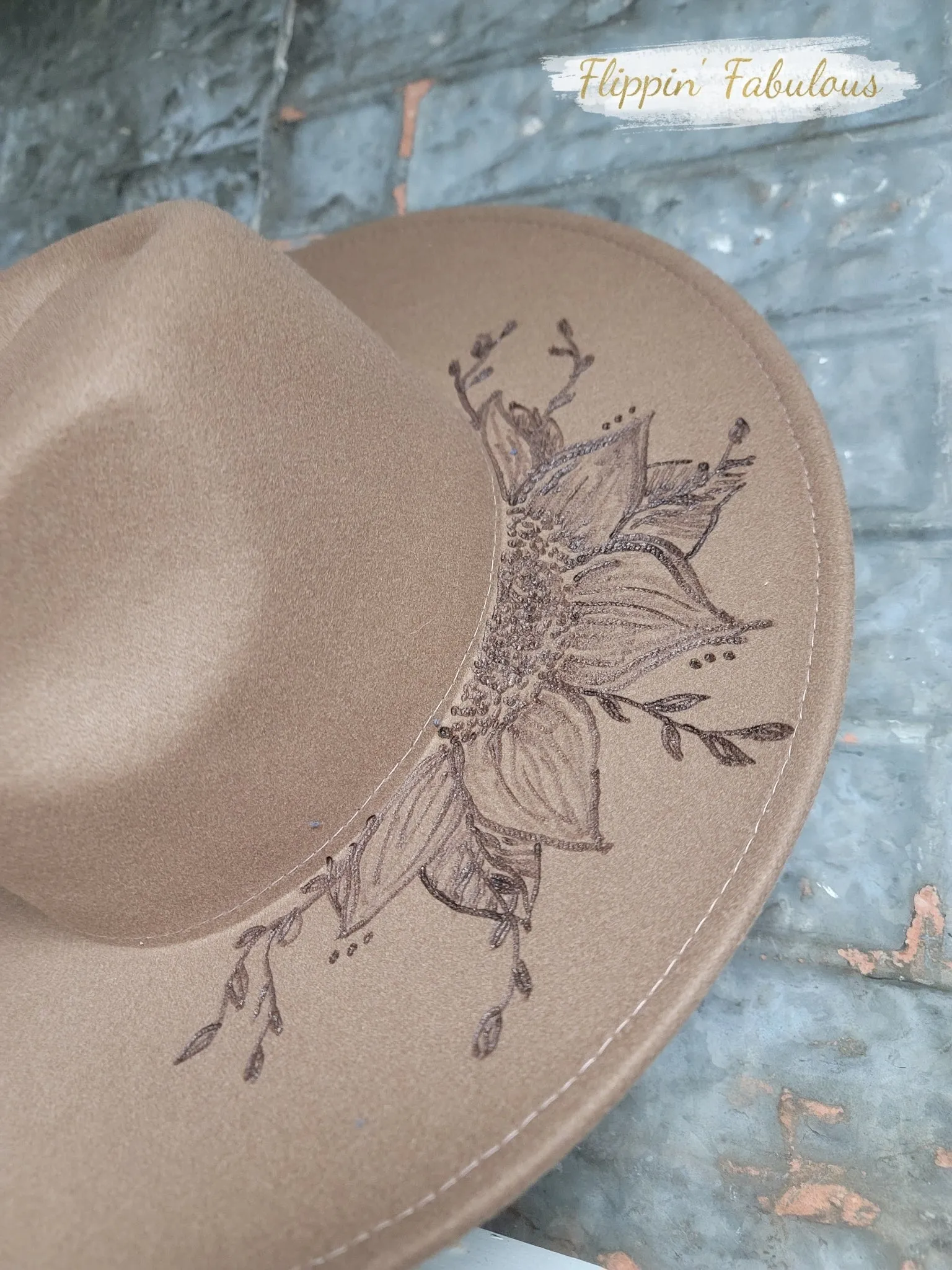 Sunflower Sunshine Hand Burned Wide Brim Hat