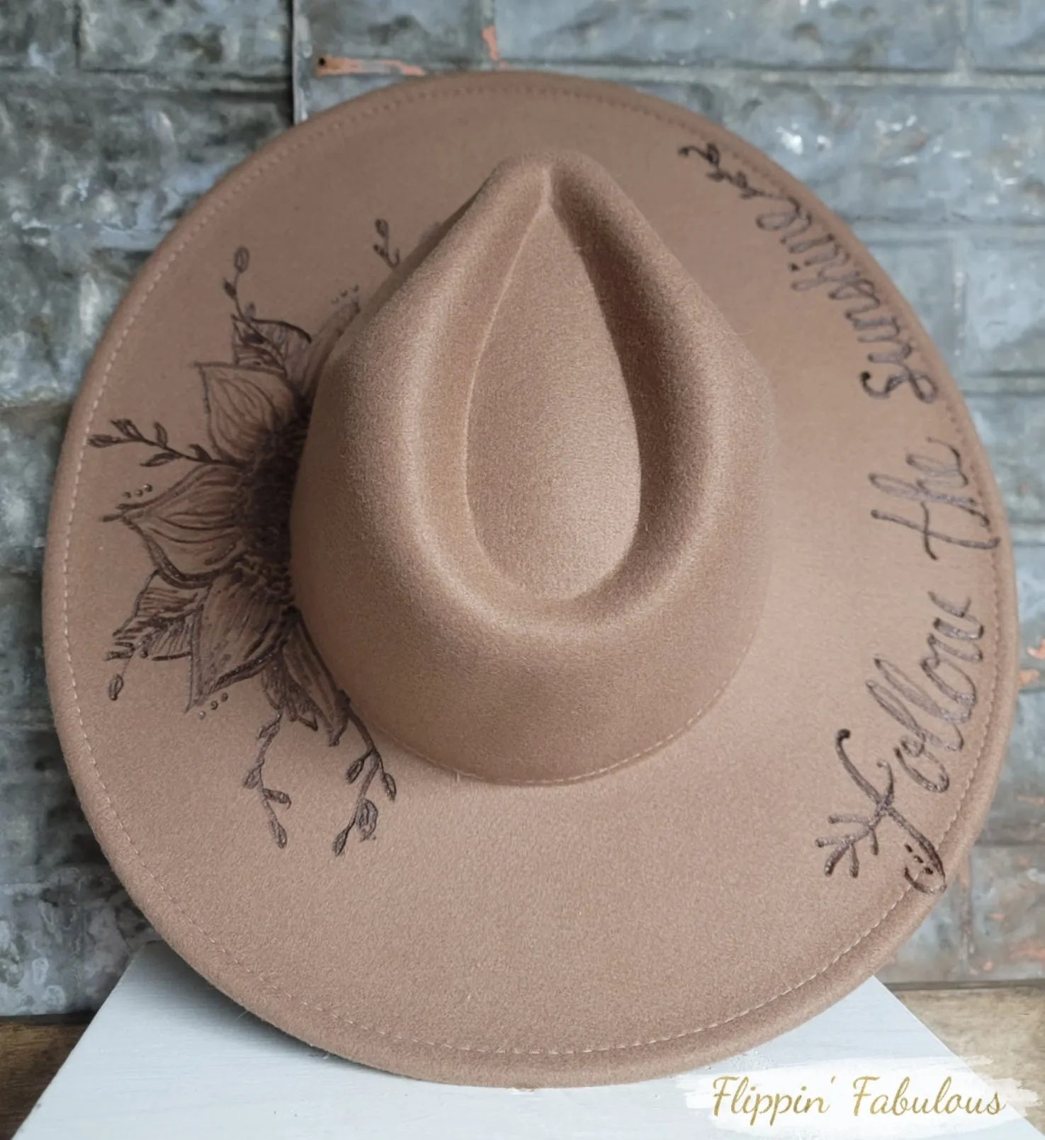 Sunflower Sunshine Hand Burned Wide Brim Hat