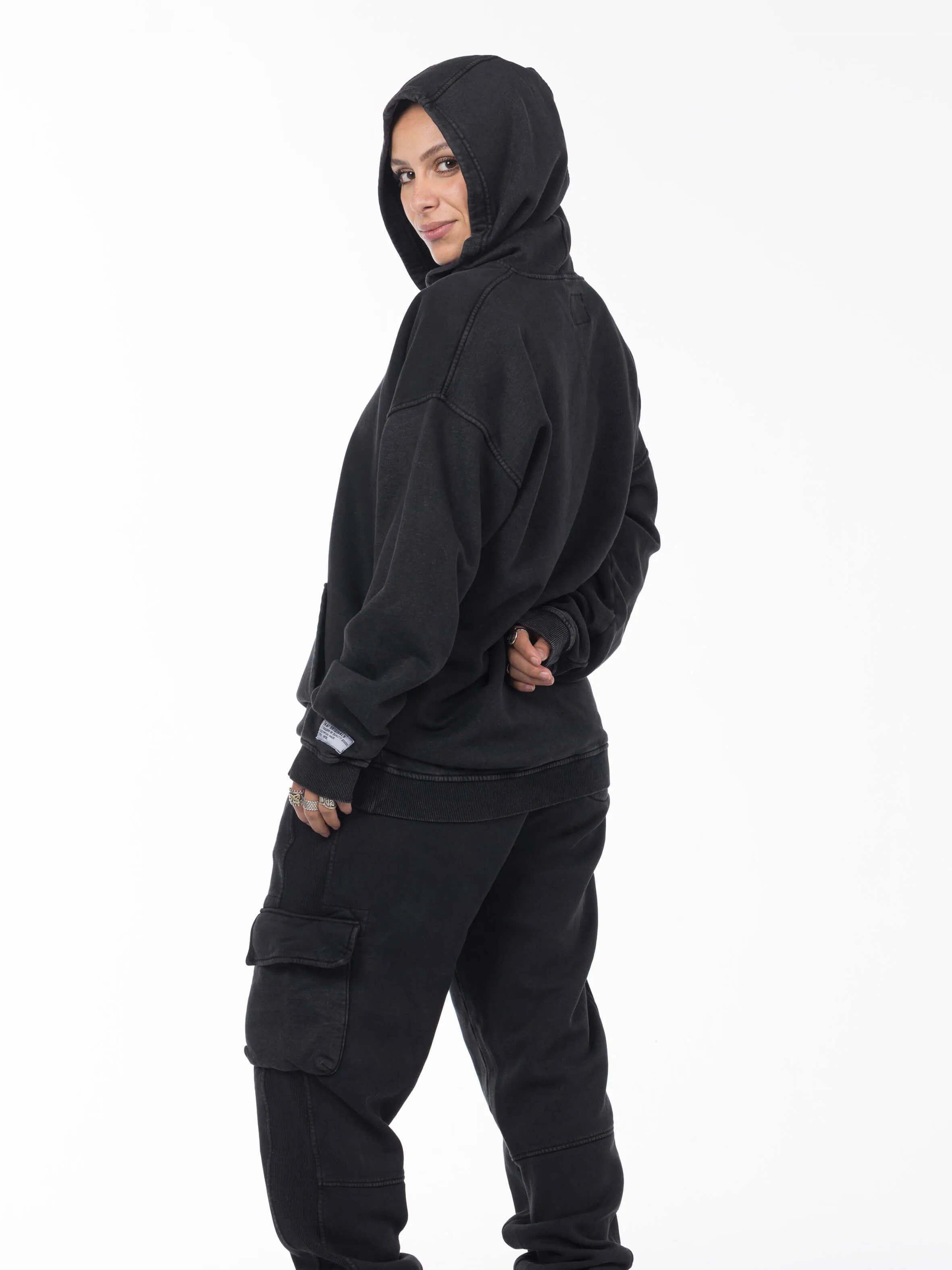 Unisex Acid Washed Oversized Hoodie - Black