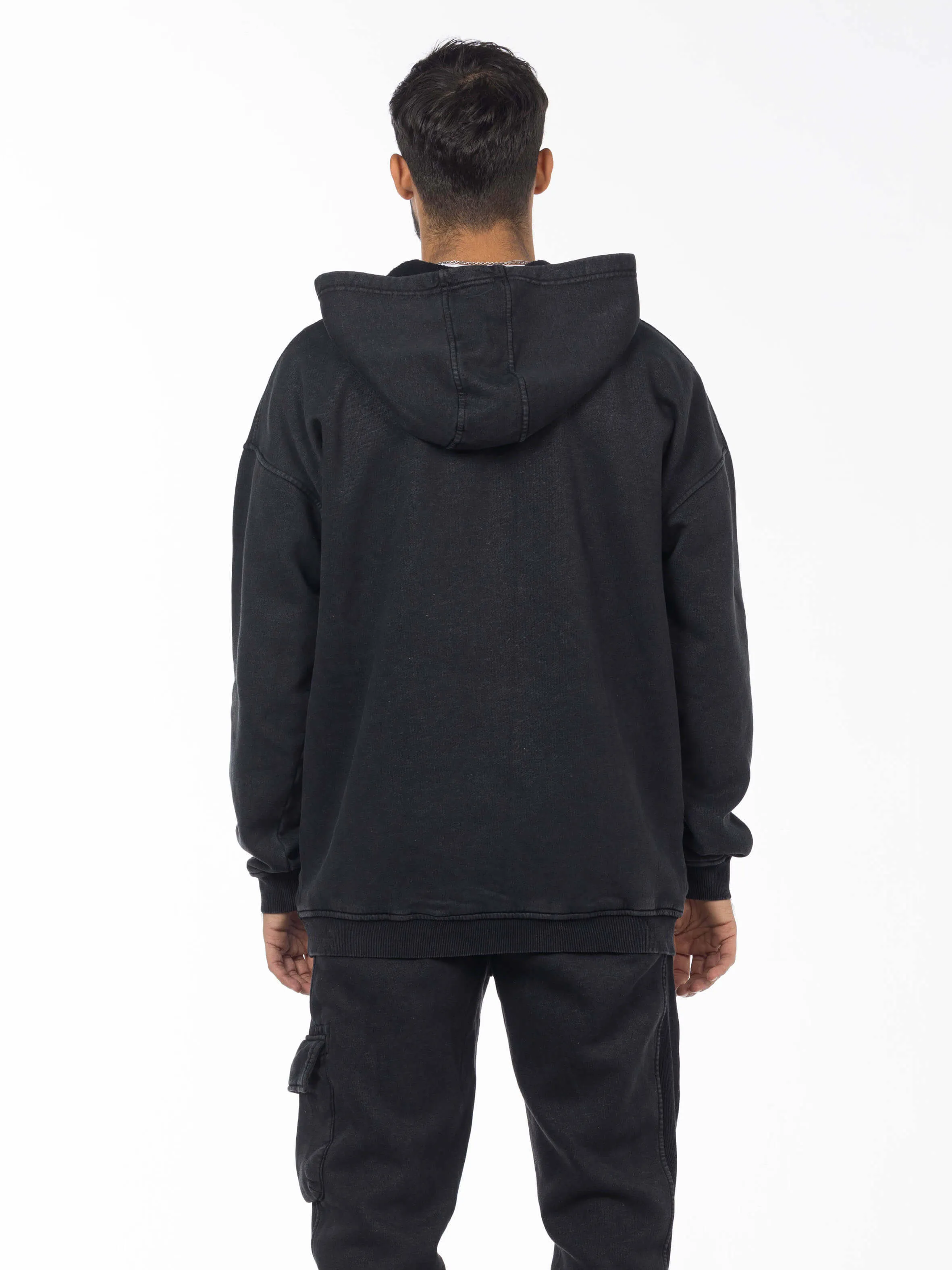 Unisex Acid Washed Oversized Hoodie - Black