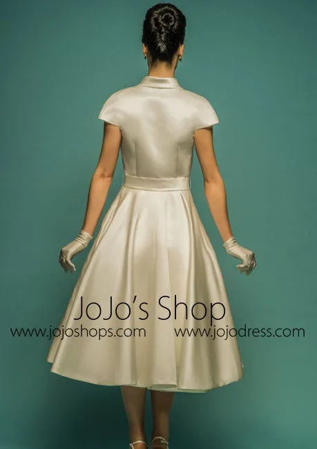 Vintage Retro Tea Length Wedding Dress with Short Sleeves | DV2063