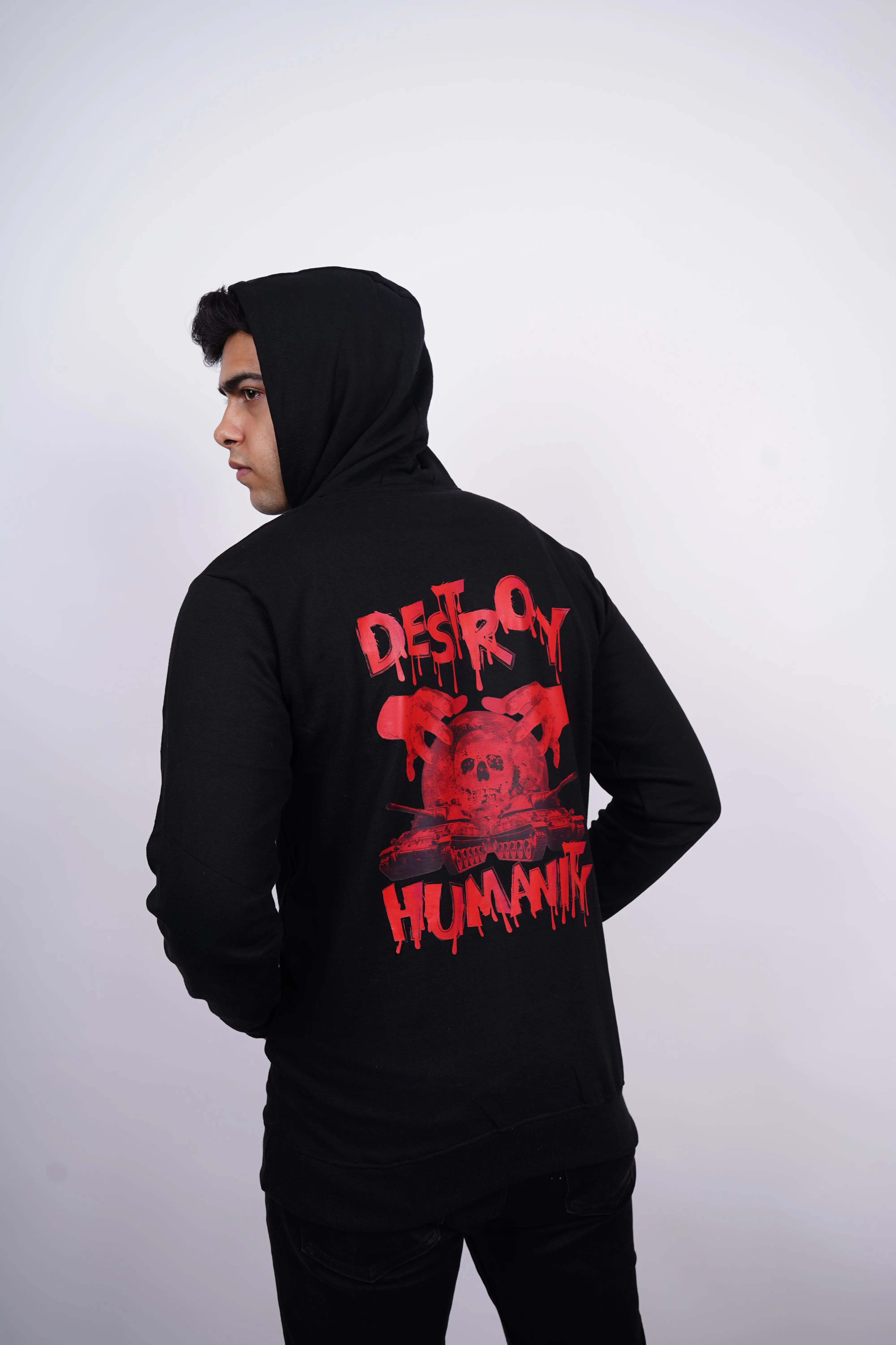 We At War Relaxed fit Black Hoodie for Men By DemonWear