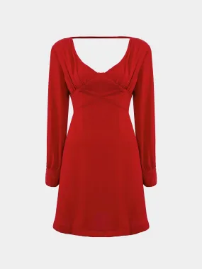 Wholesale Burgundy V-Neck Long Sleeve Crossed Front Dresses