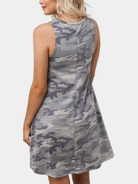 Wholesale Camo V-Neck Sleeveless Camouflage Lace-Up Dress