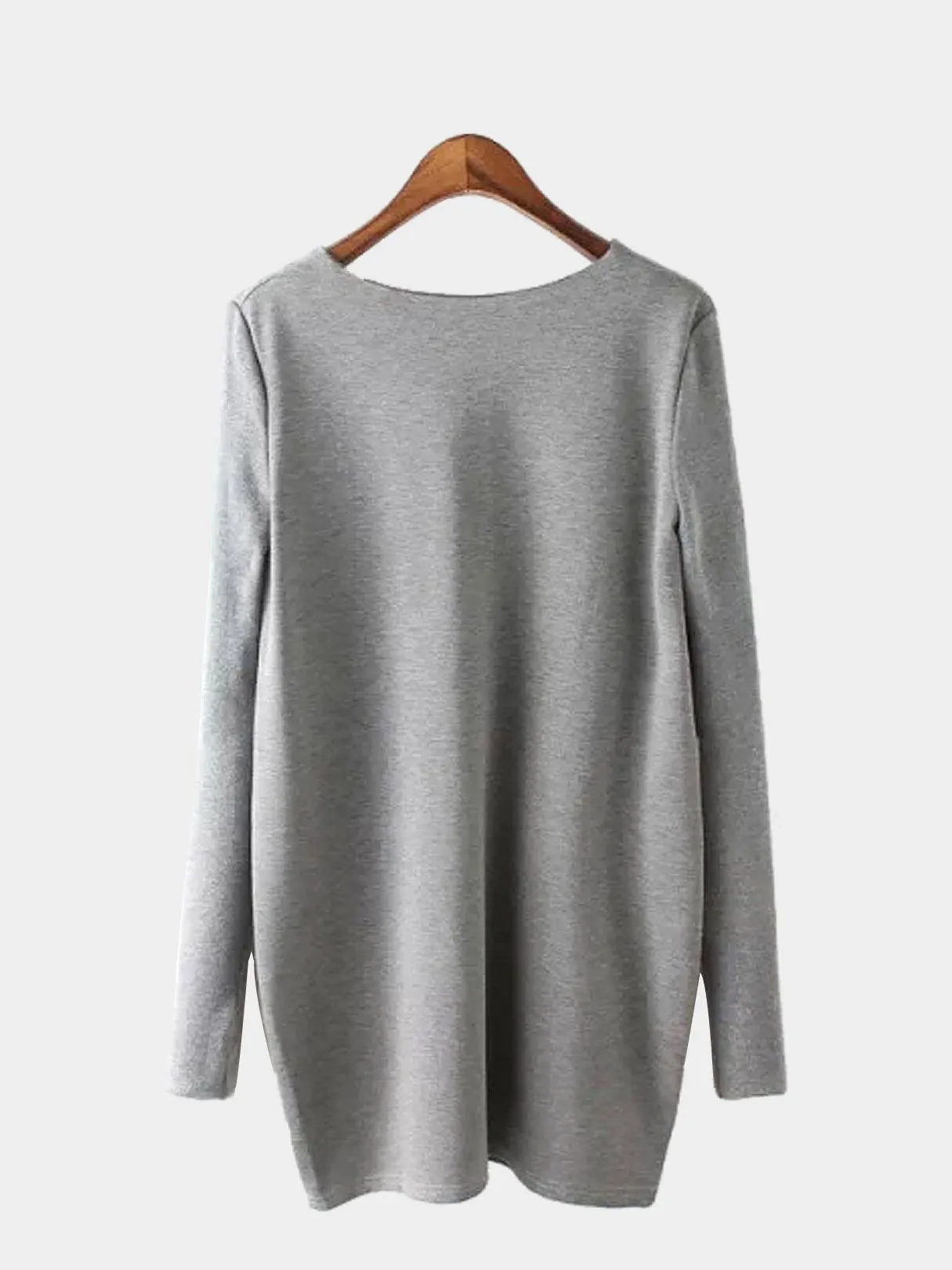 Wholesale Gray V-Neck Long Sleeve Two Large Pockets Dresses