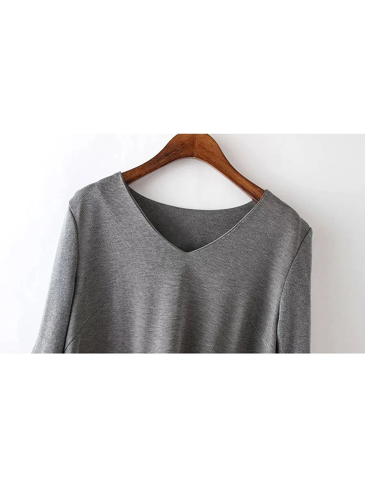 Wholesale Gray V-Neck Long Sleeve Two Large Pockets Dresses