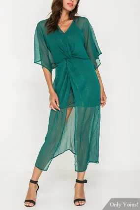 Wholesale Green V-Neck Slit Hem Maxi Dress