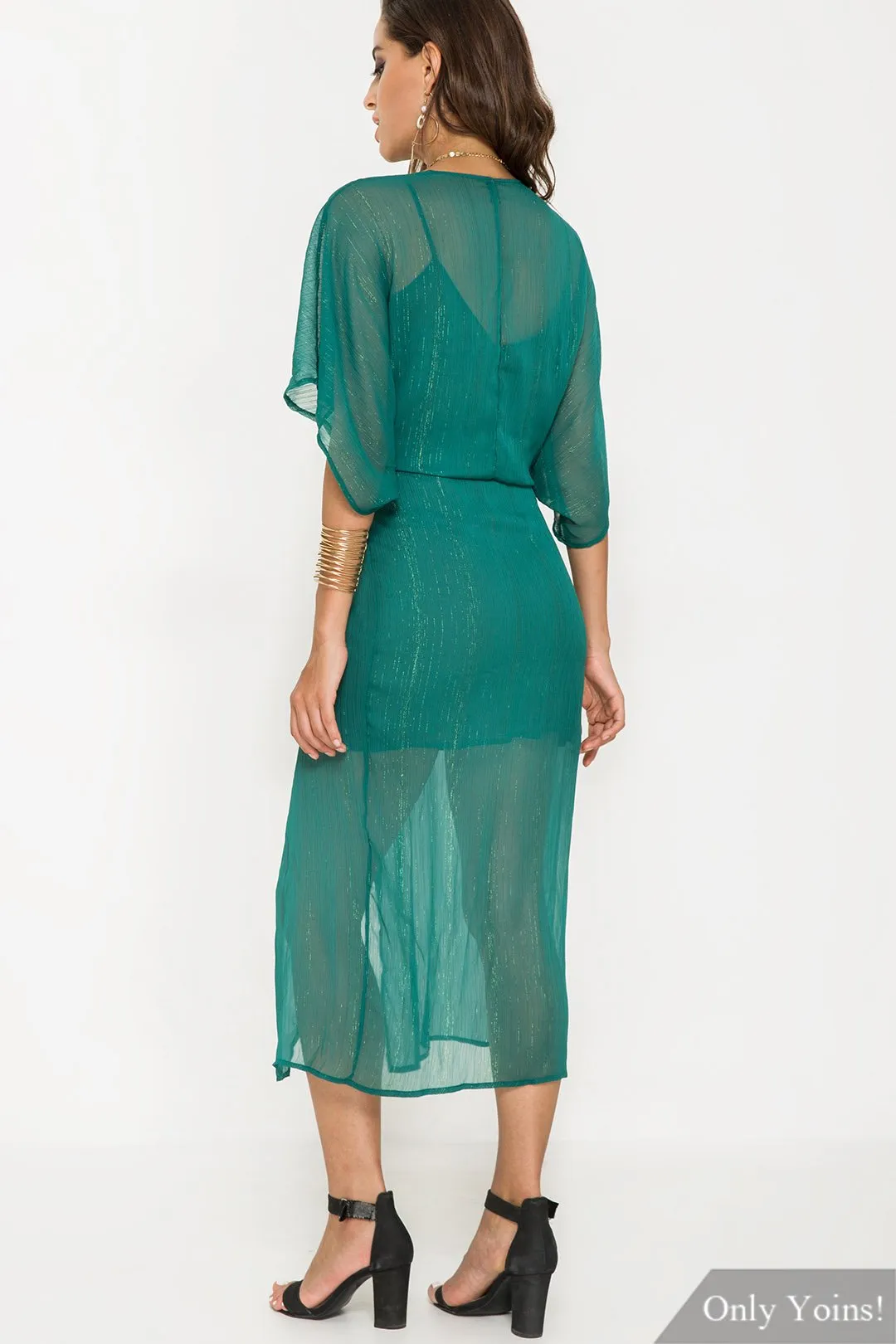 Wholesale Green V-Neck Slit Hem Maxi Dress