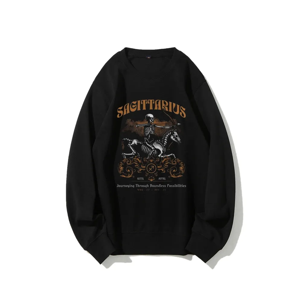 Women Vintage Sagittarius Skull Graphic Sweatshirts