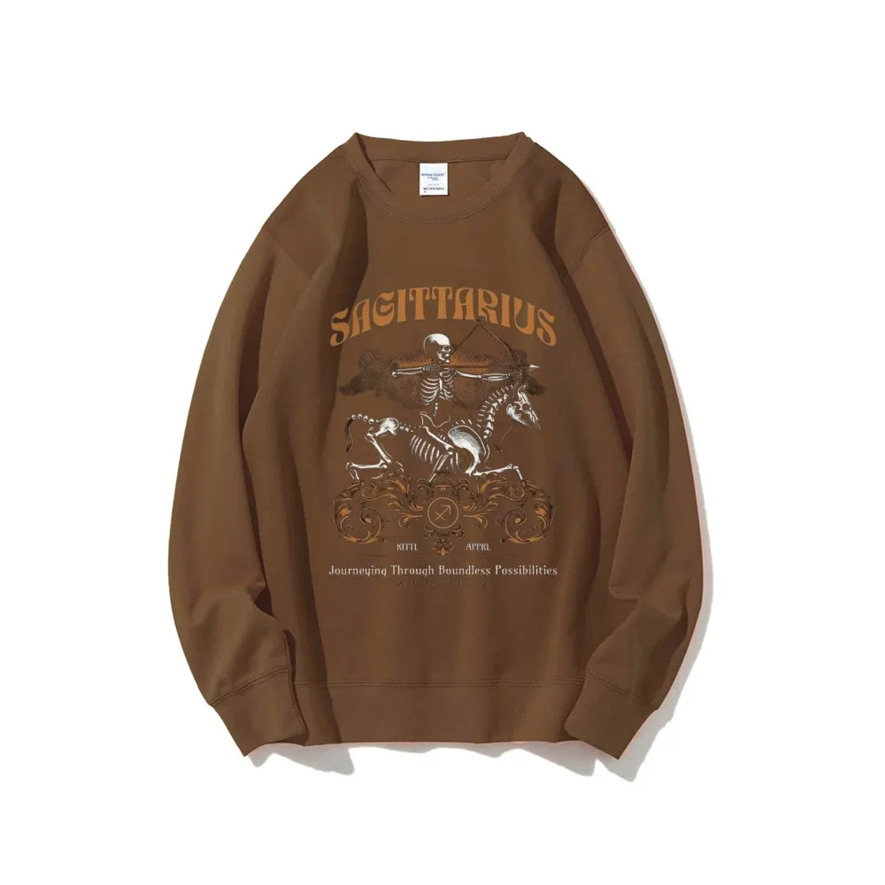 Women Vintage Sagittarius Skull Graphic Sweatshirts