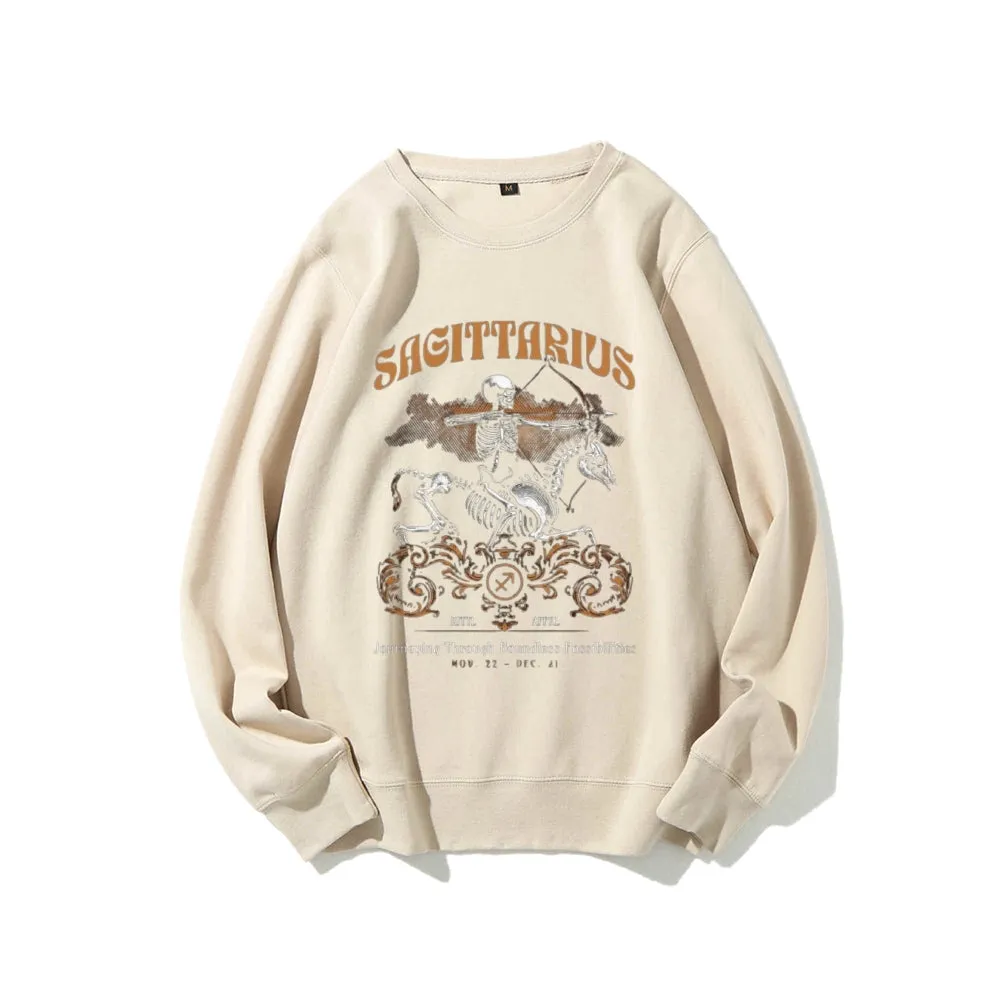 Women Vintage Sagittarius Skull Graphic Sweatshirts