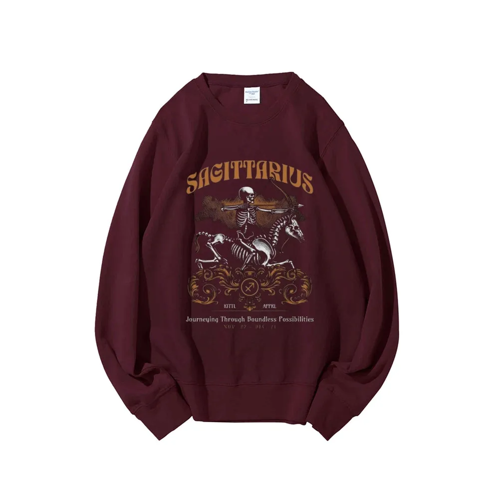 Women Vintage Sagittarius Skull Graphic Sweatshirts