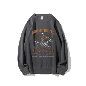 Women Vintage Sagittarius Skull Graphic Sweatshirts