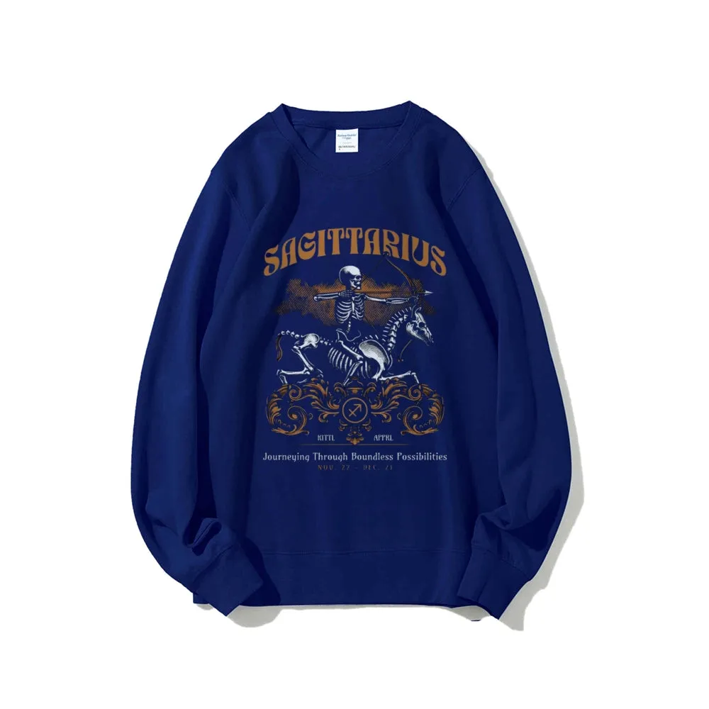 Women Vintage Sagittarius Skull Graphic Sweatshirts