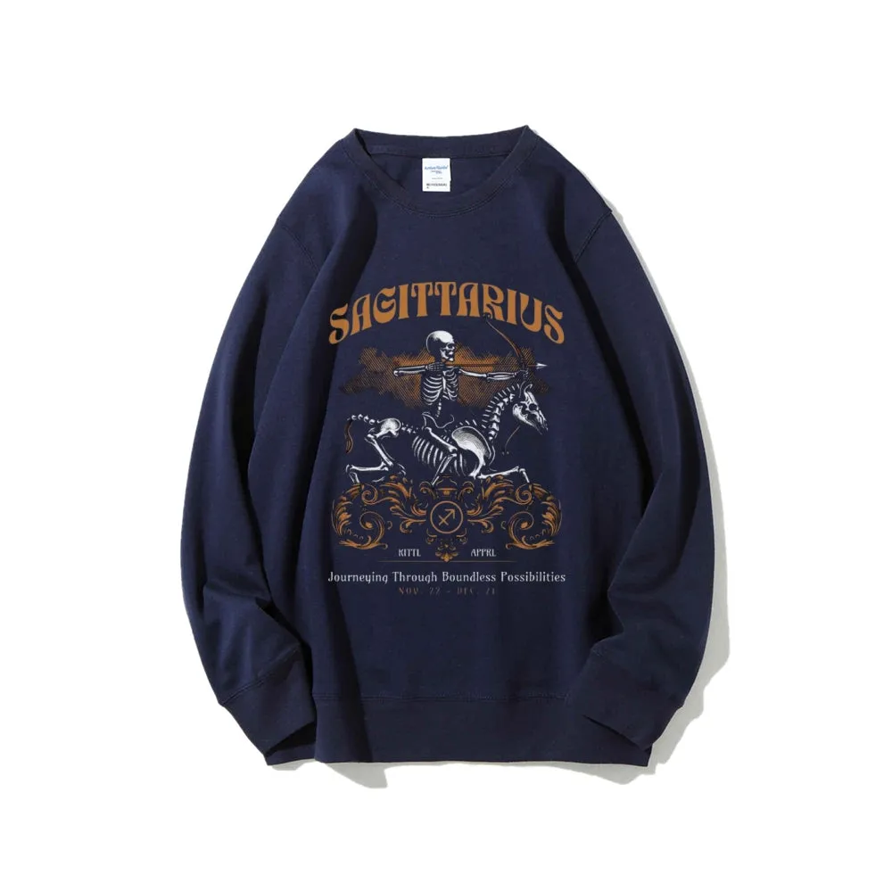 Women Vintage Sagittarius Skull Graphic Sweatshirts