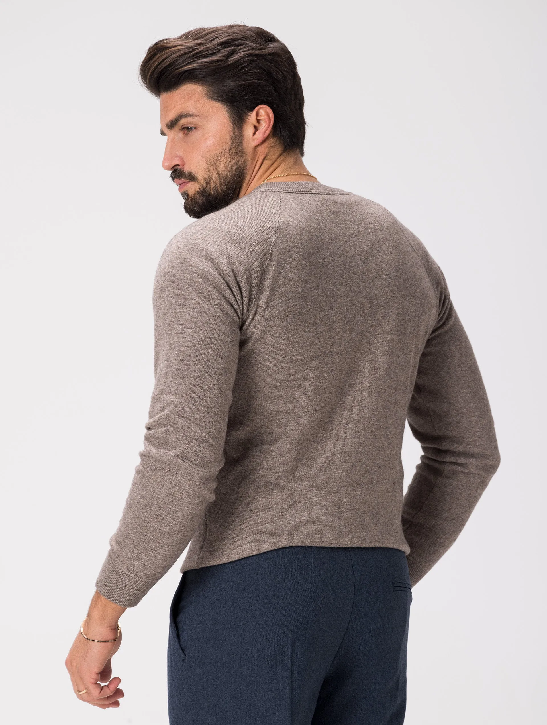 WOOL CREWNECK SWEATER IN TAUPE