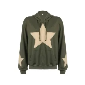 Y2k Oversized Vintage Star Print Zip Up Hoodie