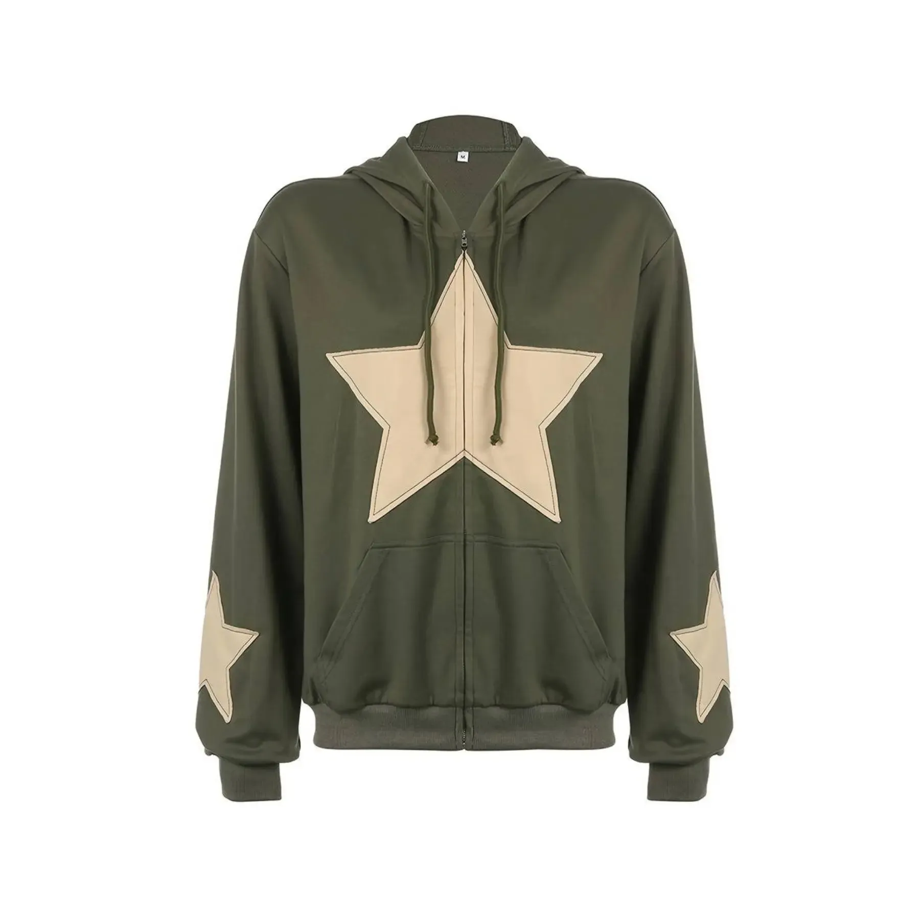 Y2k Oversized Vintage Star Print Zip Up Hoodie